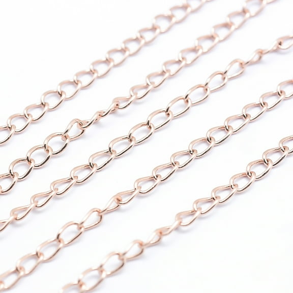 3.28 Feet Brass Twisted Chains Curb Chains Unwelded Lead Free & Nickel Free & Cadmium Free Long-Lasting Plated Real Rose golden Plated 2mm
