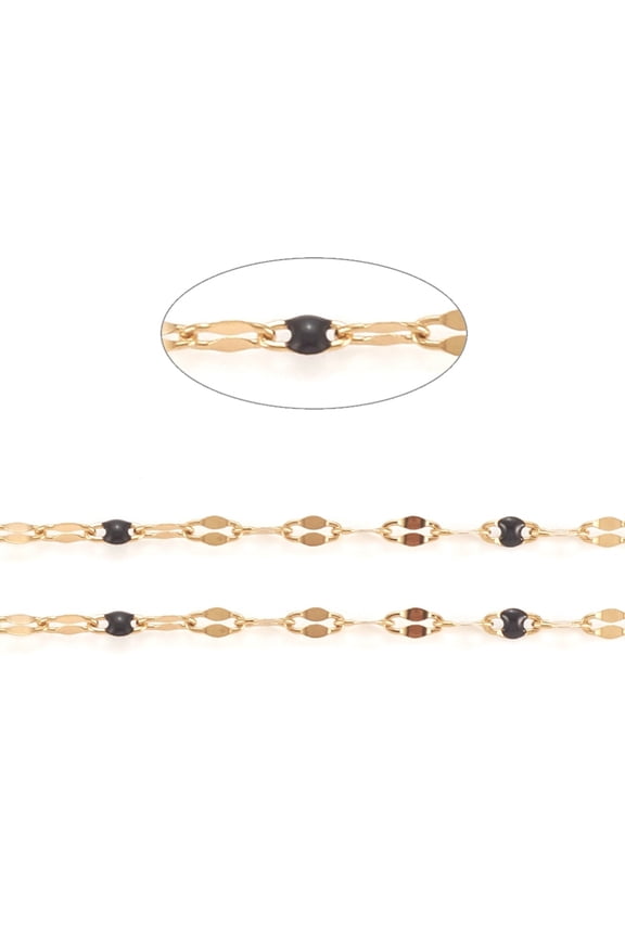 3.28 Feet Handmade Stainless Steel Dapped Chains Cable Chains with Enamel Soldered Flat Oval Long-Lasting Plated Black 3x1.5x0.1~1mm