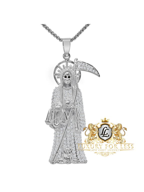 3'' 28+ Grams Real Silver Santa Muerte Grim Reaper Angel of Death Pendent Charm