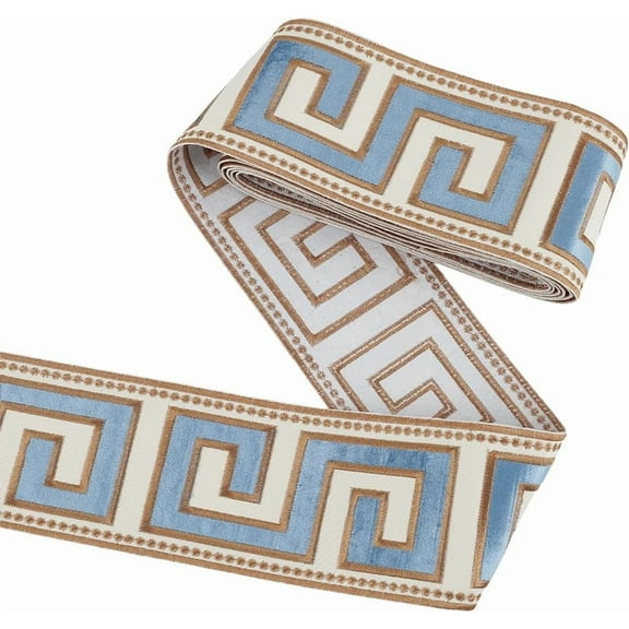 3.28 Yards Embroidered Drapery Trim 3-3/4 inch Wide Polyester Jacquard Grid Ribbon Steel Blue Drapery Trim DIY for Curtain Geometric Ribbon DIY for Drapes Curtain Banding Tape Decor