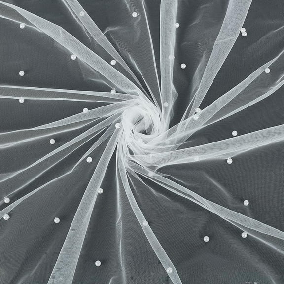 3.28 Yards Pearl Tulle Lace Fabric 63inch Wide White Pearl Tablecloth Table Runner Net Tulle Mesh Lace Fabric with Pearls for Wedding Veils Dresses Curtains Table Clothes