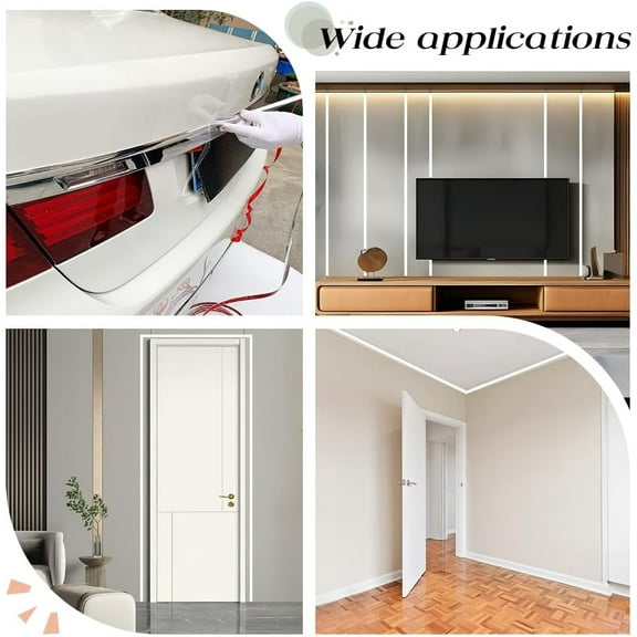 3.28 Yards x 0.35 inch Car Interior Moulding Trim Universal Car Side Molding White Self Adhesive Decorative Tile Stickers DIY Flexible Strip for Most Vehicle Bumper Cabinet Wardrobe Home