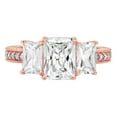 thumbnail image 1 of 3.28 ct Emerald Cut Real Genuine Natural Diamond SI1-SI2 J-K 14K Rose Gold Three-Stone Promise Wedding Statement Engagement Designer Ring W/ Crystal side stones size 10, 1 of 7