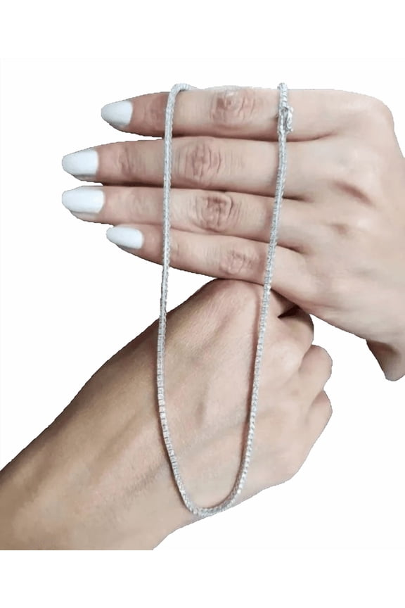 3.28CT Natural Diamond Tennis Necklace 14K White Gold 18 Inch Women's