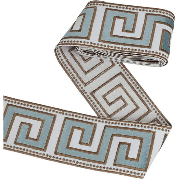 3.28Yards Embroidered Drapery Trim 3-3/4 inch Wide Polyester Jacquard Grid Ribbon Aqua Color Drapery Trim for Curtain Geometric Jacquard Ribbon for Drapes Curtain Banding Trims Tape for DIY
