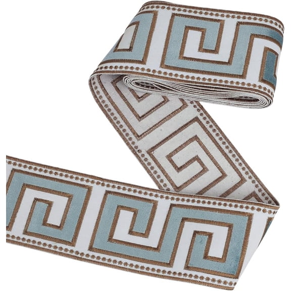 3.28Yards Embroidered Drapery Trim 3-3/4 inch Wide Polyester Jacquard Grid Ribbon Aqua Color Drapery Trim for Curtain Geometric Jacquard Ribbon for Drapes Curtain Banding Trims Tape for DIY