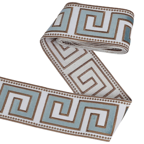 3.28Yards Embroidered Drapery Trim 3-3/4 inch Wide Polyester Jacquard Grid Ribbon Aqua Color Drapery Trim for Curtain Geometric Jacquard Ribbon for Drapes Curtain Banding Trims Tape DIY