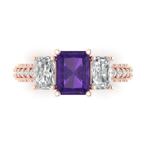 Three-Stone Engagement Ring for Women - 3.61ct Natural Amethyst in 18K Rose Gold Promise Ring