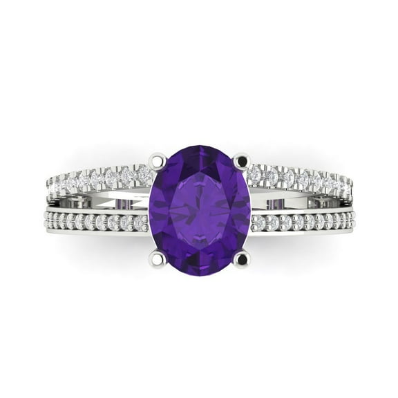 Solitaire with Accents Engagement Ring for Women - 2.32ct Natural Amethyst in 18K White Gold Promise Ring