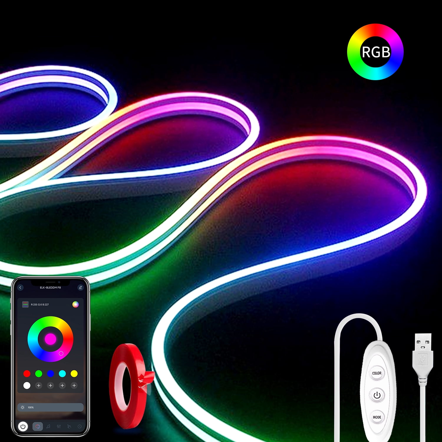 3.28ft(1m) 5V LED Strip Lights for Home Indoor USB APP & Remote Control ...