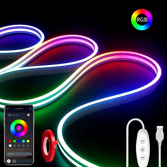 3.28ft(1m) 5V LED Strip Lights for Home Indoor USB APP & Remote Control Waterproof Dimmable Color Changing for Bedroom TV Living Room Decor Straight Tubular Strip Lights