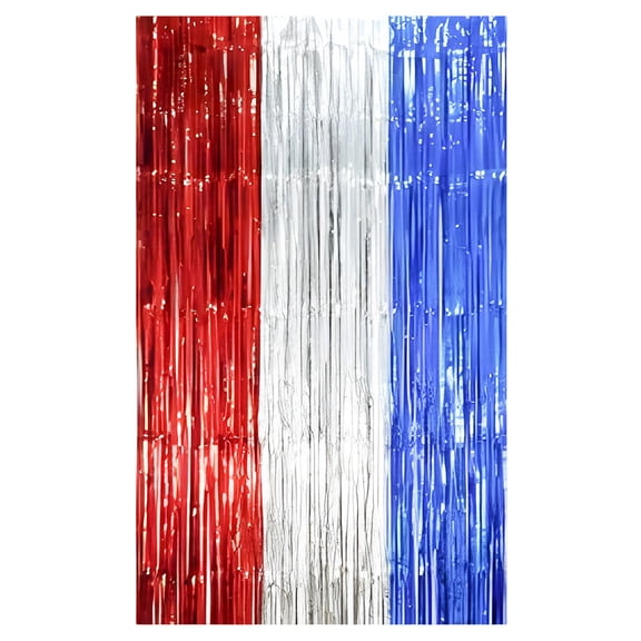 3.28x6.56Ft Red, White and Blue Rain Curtain - Independence Day/American National Day Party Backdrop Decoration
