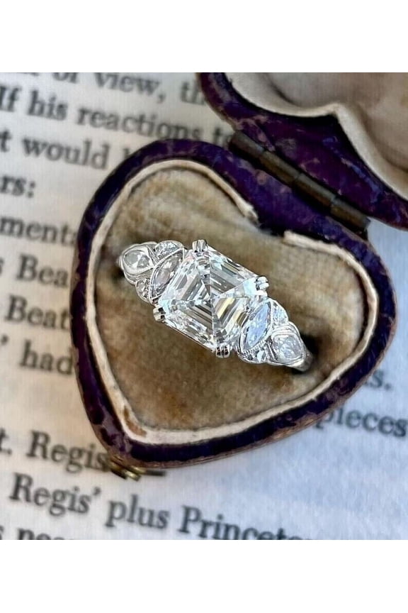 3.2Ct Asscher Cut Lab Created Diamond Engagement 14K White Gold Plated Gift For Her Ring