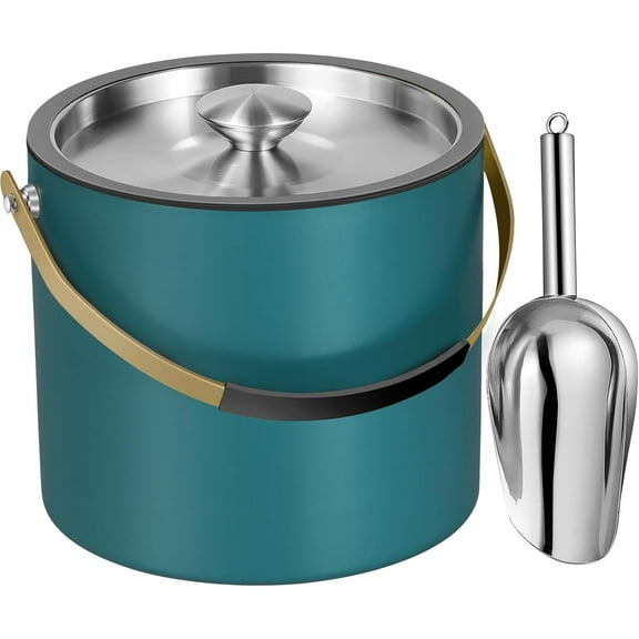 3.2L Modern Insulated Ice Bucket with Silicone Lid, Scoop, Strainer, Double Wall Stainless Steel Ice Bucket for Parties & Cocktail Bar,Ideal for Gift