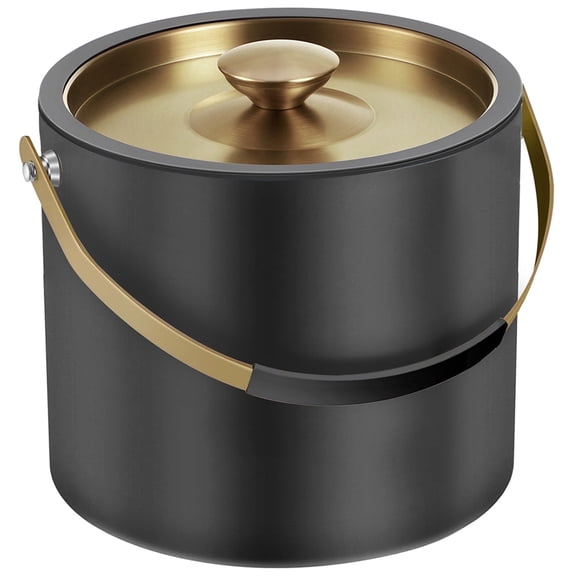 3.2L Modern Insulated Ice Bucket with Silicone Lid, Scoop, Strainer, Double Wall Stainless Steel Ice Bucket for Parties & Cocktail Bar,Ideal for Gift