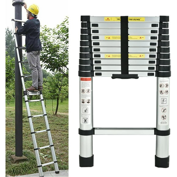 3.2M Telescopic Ladder 10.5FT Multi-Purpose Aluminium Telescoping Ladder Extendable Portable Loft Ladder with EN131 and CE Standard Easy to Carry for Draw Wall Replace Bulb Clean Window Repair Roofs