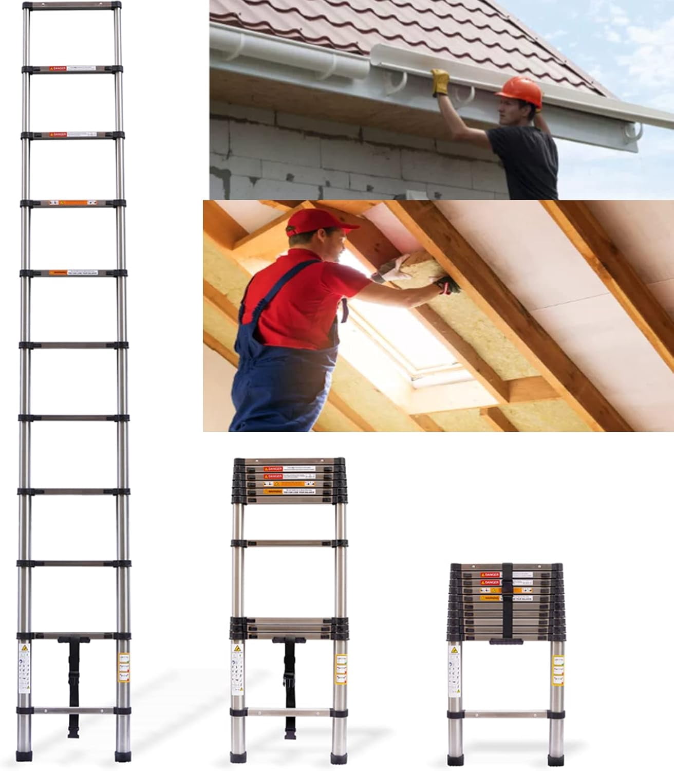 3.2M Telescopic Ladder Stainless Steel Ladders, Extendable Multi