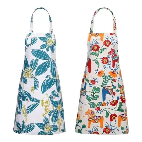 3. 2PCS Floral Theme Cotton Apron Sleeveless Water-Resistant Kitchen Garment With Adjustable Straps For Men Women