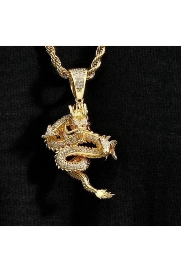 3.2TCW Round Lab Created Diamond Shenlong Hip Hop Pendant 14k Yellow Gold Plated