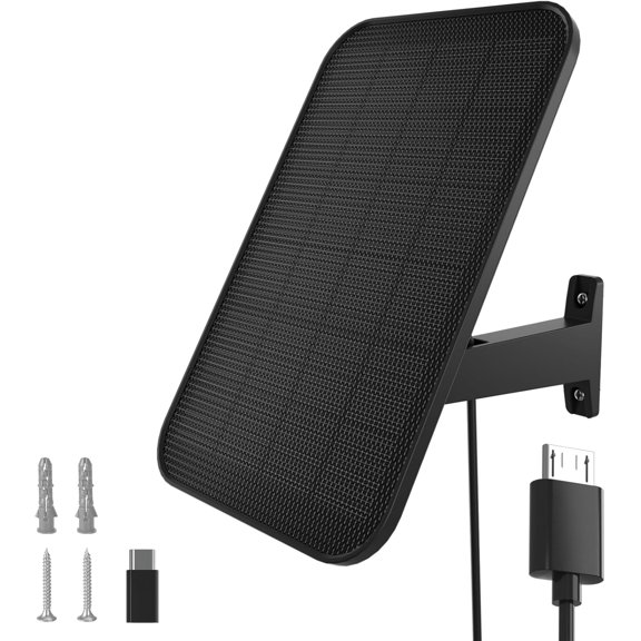 3.2W Solar Panel for Security Camera Compatible with Essential XL, Waterproof Solar Charger with 13ft Cable, 360 Adjustable Mount, Micro USB & USB-C for 5V Rechargeable Cameras