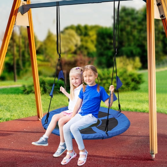 3.2ft Round Outdoor Platform Saucer Portable Tree Swing with Adjustable Hanging Ropes for Children Kid Blue