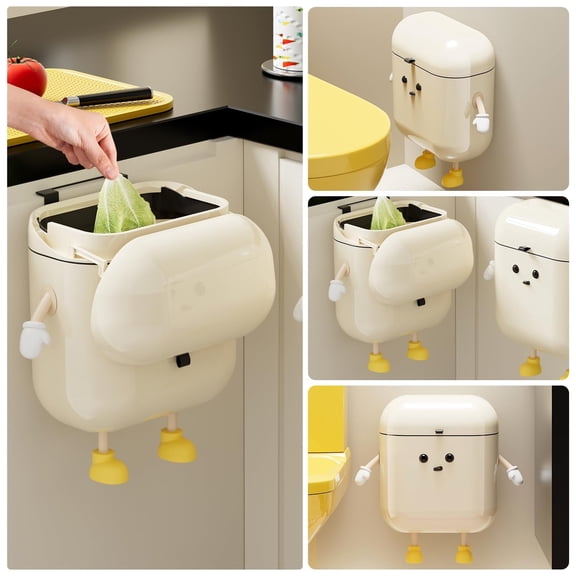 3.2gal / 12L Compost Bin Kitchen for Counter Top, Plastic Hanging Trash Can with Lid for Bathroom, Office, RV