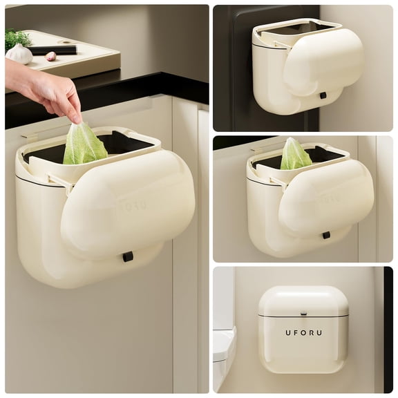 3.2gal/12L Compost Bin Kitchen for Counter Top or Under Sink, Plastic Hanging Trash Can with Lid, Wall Mounted Garbage Can for Bathroom, Office, RV