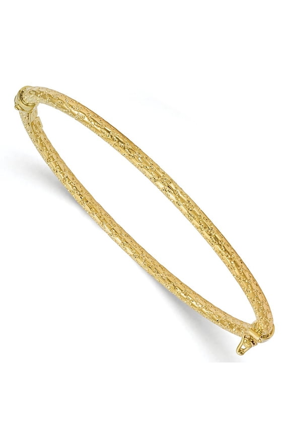 3.2mm 10k Yellow Gold Polished and Textured Hinged Bangle Bracelet