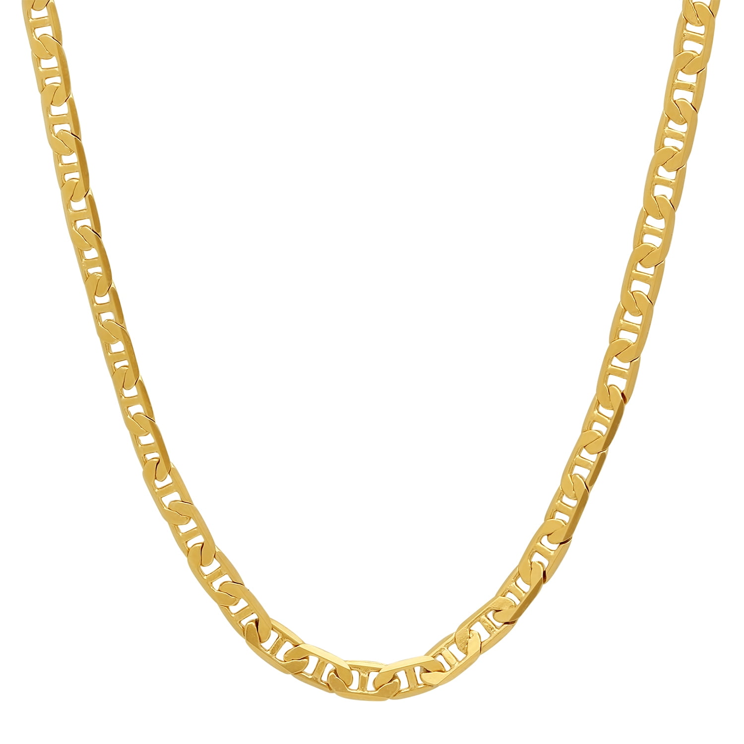 3.2mm 14k Yellow Gold Plated Flat Mariner Chain Necklace, 20