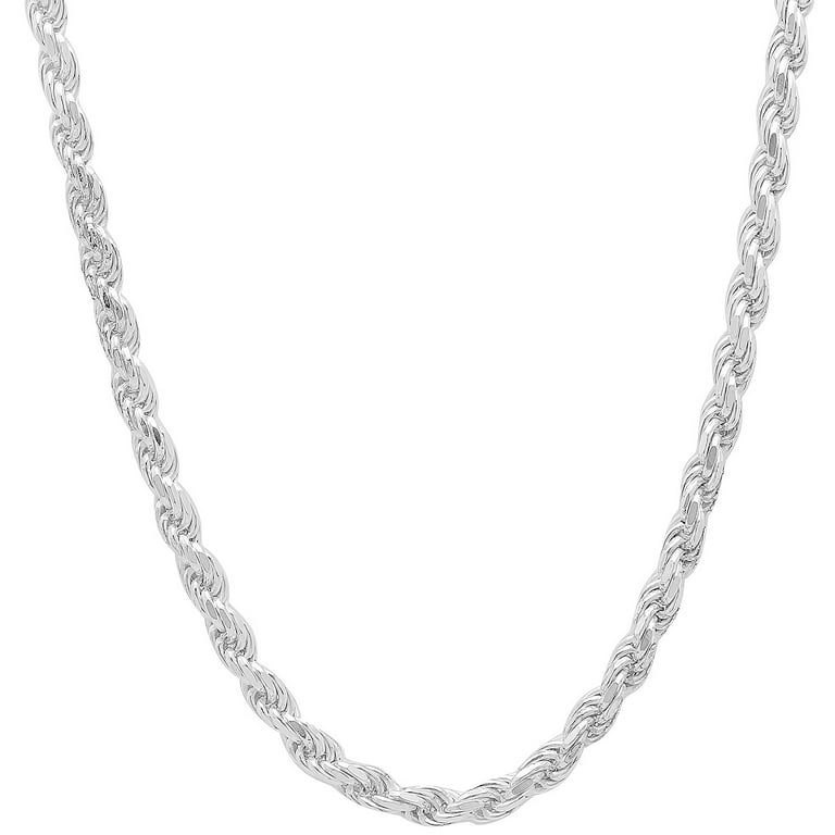 Diamond-Cut Rhodium Plated Silver Twisted Rope Chain