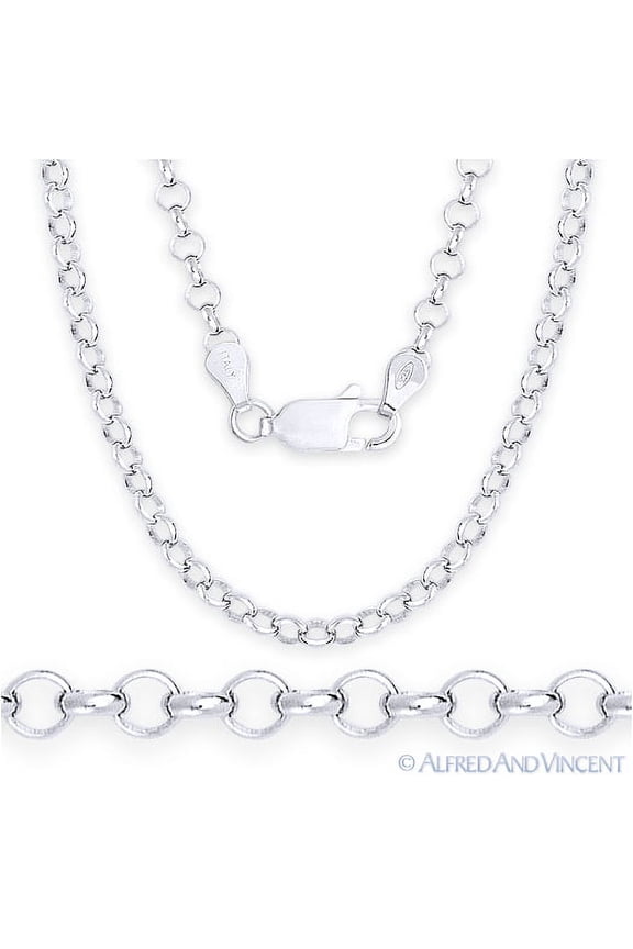 3.2mm Open Rolo Circle Cable Link Italian Chain Necklace in .925 Sterling Silver w/ Rhodium