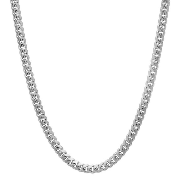 3.2mm Polished Rhodium Plated Silver Flat Miami Cuban Link Chain Necklace, 30 inches