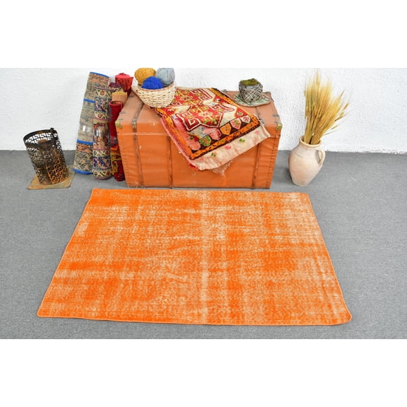 3.2x4.7 ft Accent Rug, Turkish Rug, Vintage Rug, Antique Rug, Overdyed Rug, Rugs For Bedroom, Orange Persian Rug, Vintage Decor, 13133