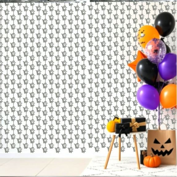 3.2x6.6 Feet Halloween Foil Fringe Backdrop Curtains, Small Ghost Tinsel Streamers Party Decorations, Fringe Backdrop for Wall Door Indoor Outdoor Decorations