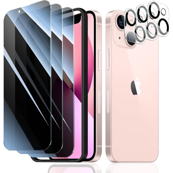 for 3+3+1-Pack, Privacy Screen Protector and Camera Lens Protector for iPhone 13 with Installation Alignment Aid, Anti-Spy Tempered Glass Film, Dark Private Black Protection, Anti-Scratch