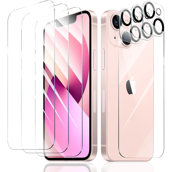 3+3+1-Pack, Screen Protector and Camera Lens Protector for iPhone 13 with Back Tempered Glass Film, Impact-Protection, HD, Anti-Scratch, 9H Hardness, Case Friendly, Bubble Free