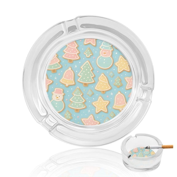 3.33.5in Round Glass Ashtray Groove Design To Prevent Rolling Smooth Inner Wall Easy Cleaning Christmas Cookie Pattern
