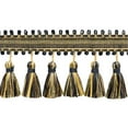thumbnail image 1 of 3 3/4" (9.5cm) Heirloom Collection Ribbon Loop Gimp with Satin Ribbon Tassel Fringe Trim # RTF0375,, Pecan Brown #21768 (Chocolate Brown, Pure Black, Light Gold) 5 Yards (15 ft/4.5m), 1 of 1