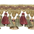 thumbnail image 1 of 3 3/4" (9.5cm) Imperial Scroll Gimp with Soft Sheen Tiered Tassel Fringe Trim # TFI2,, Cherry Grove Beige #4770 (Golden Beige, Rust Red, Olive Green) 5 Yards (15 ft/4.5m), 1 of 1