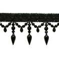 thumbnail image 1 of 3 3/4" (9.5cm) Long Decorative Beaded Fringe Trim with Fancy Gimp Header, Large Teardrop Design # BF334,, Pure Black #K9 (Jet Black) Sold By The Yard (36"/3 ft/0.9m), 1 of 2