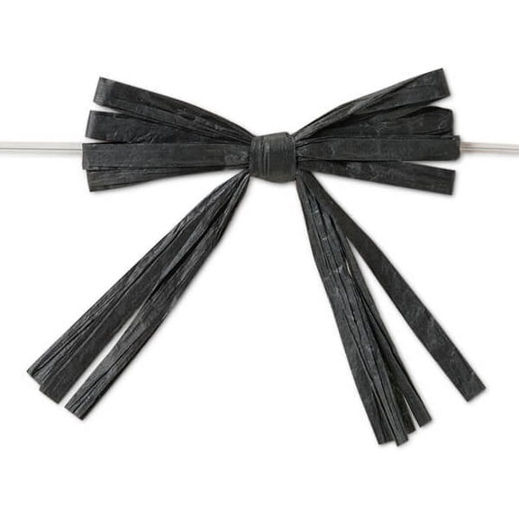3-3/4" Black Pre-Tied Raffia Paper Bows, 18 pack