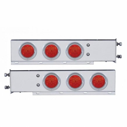 3 3/4" Bolt Pattern Stainless Spring Loaded Light Bar w/ Six 4" 7 LED Light & Visor - Red LED/Red Le