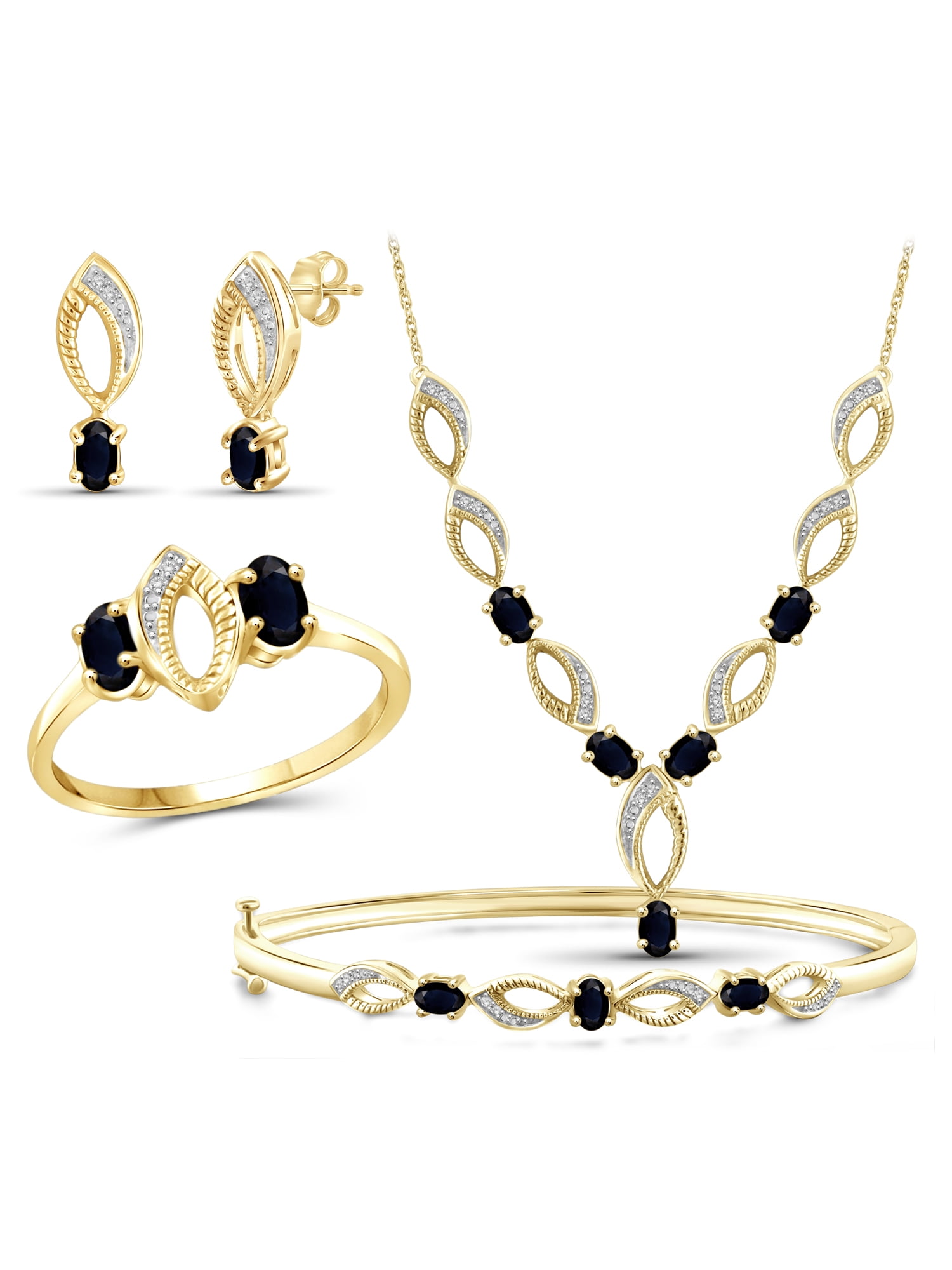3 3/4 Carat T.G.W. Sapphire And White Diamond Accent 14k Gold Over Silver 4-Piece Jewelry set