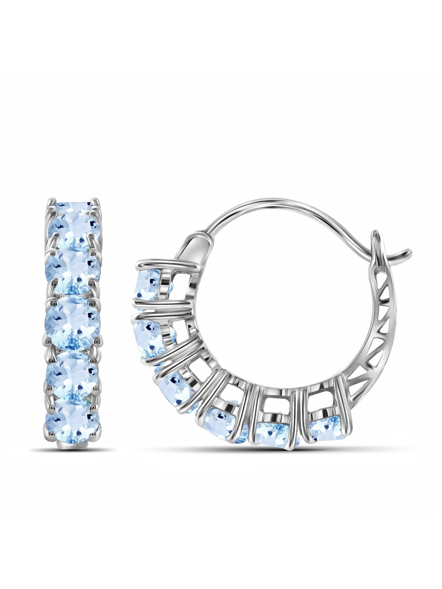 3 3/4 Carat T.G.W. Sky Blue Topaz Sterling Silver Hoop Earrings