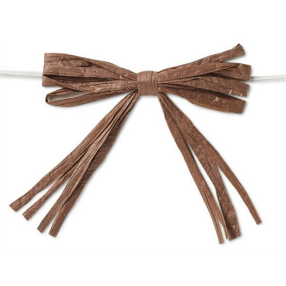 3-3/4" Chocolate Brown Pre-Tied Raffia Paper Bows, 18 pack