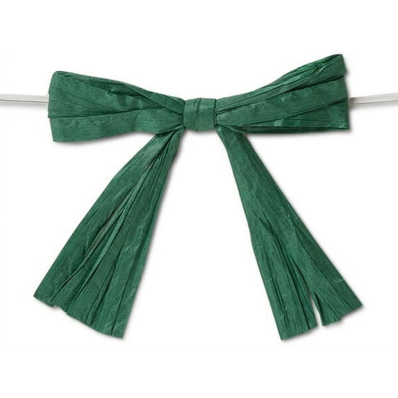 3-3/4" Hunter Green Pre-Tied Raffia Paper Bows, 18 pack