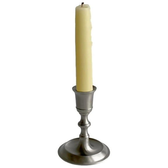 3-3/4" Pewter Candlestick Holder - Antique Style Solid Brass Candle Holder for Dining Room, Living Room, Mantle Decor - Colonial & Primitive Design