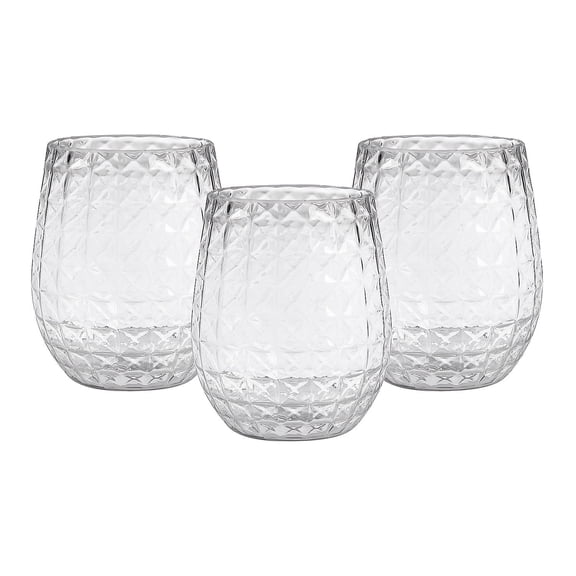 3 3/4" Triangular Patterned Reusable Plastic Stemless Wine Glasses - 12 piece