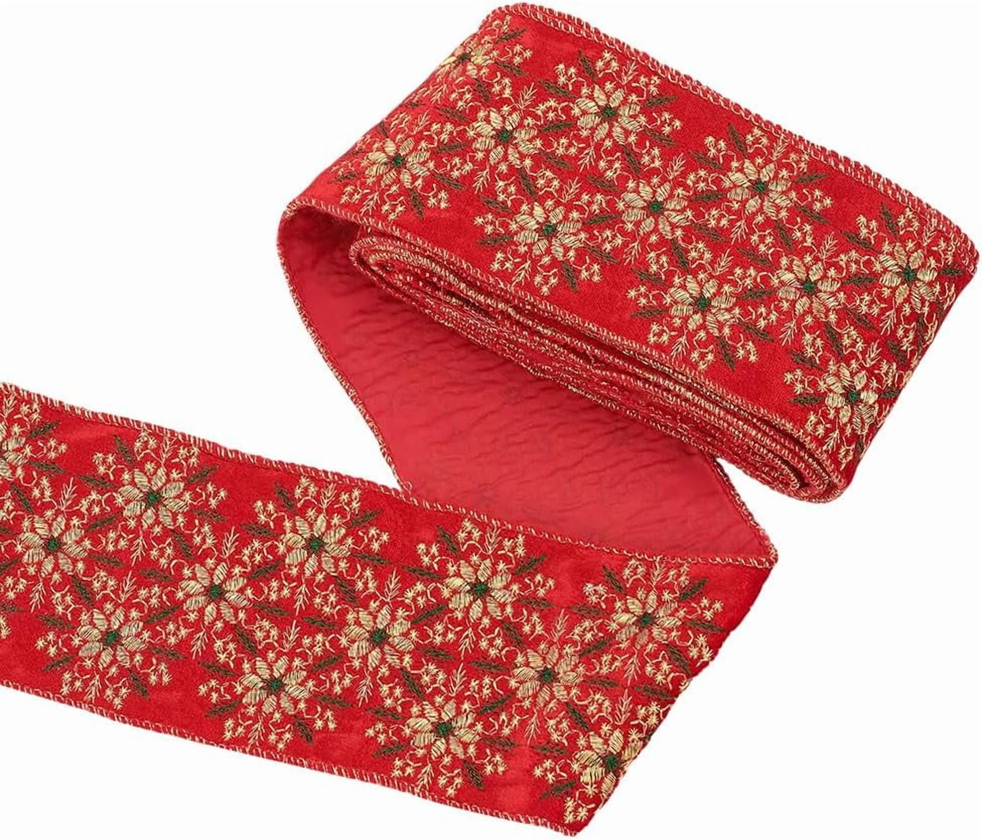 3-3/4 inch Luxe Velvet Wired Ribbon with Embroidery Design 5 Yards ...