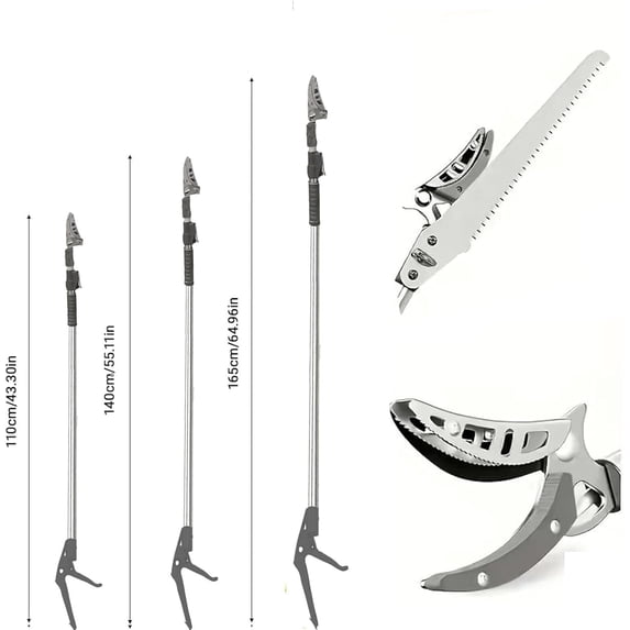 3.3-5.2FT Extendable Tree Pruner & Fruit Picker for Garden, Telescopic Pole Pruner with Cut & Hold, Long Reach Tree Trimmer for Thin Branches & Bypass Loppers, Gray